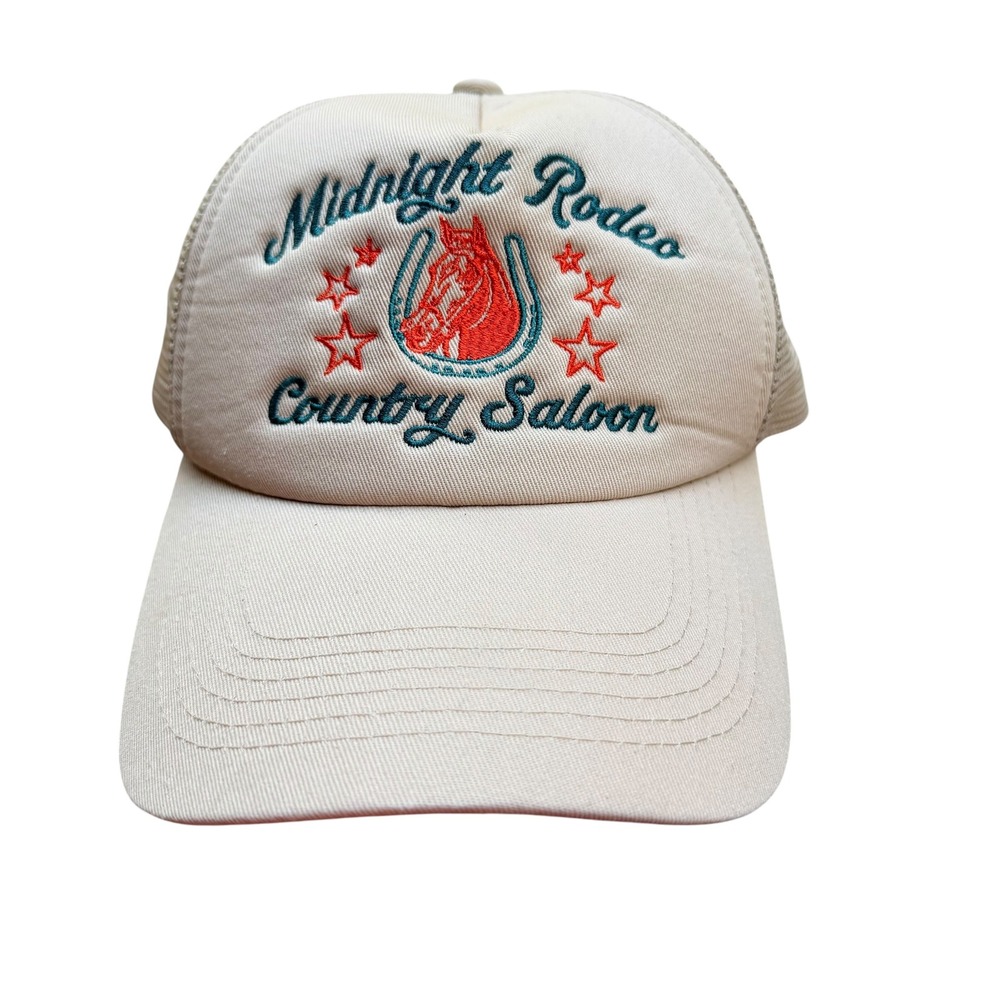 Worn West Midnight Rodeo Country Saloon Trucker Hat Tan Beige Snapback Mesh Cap